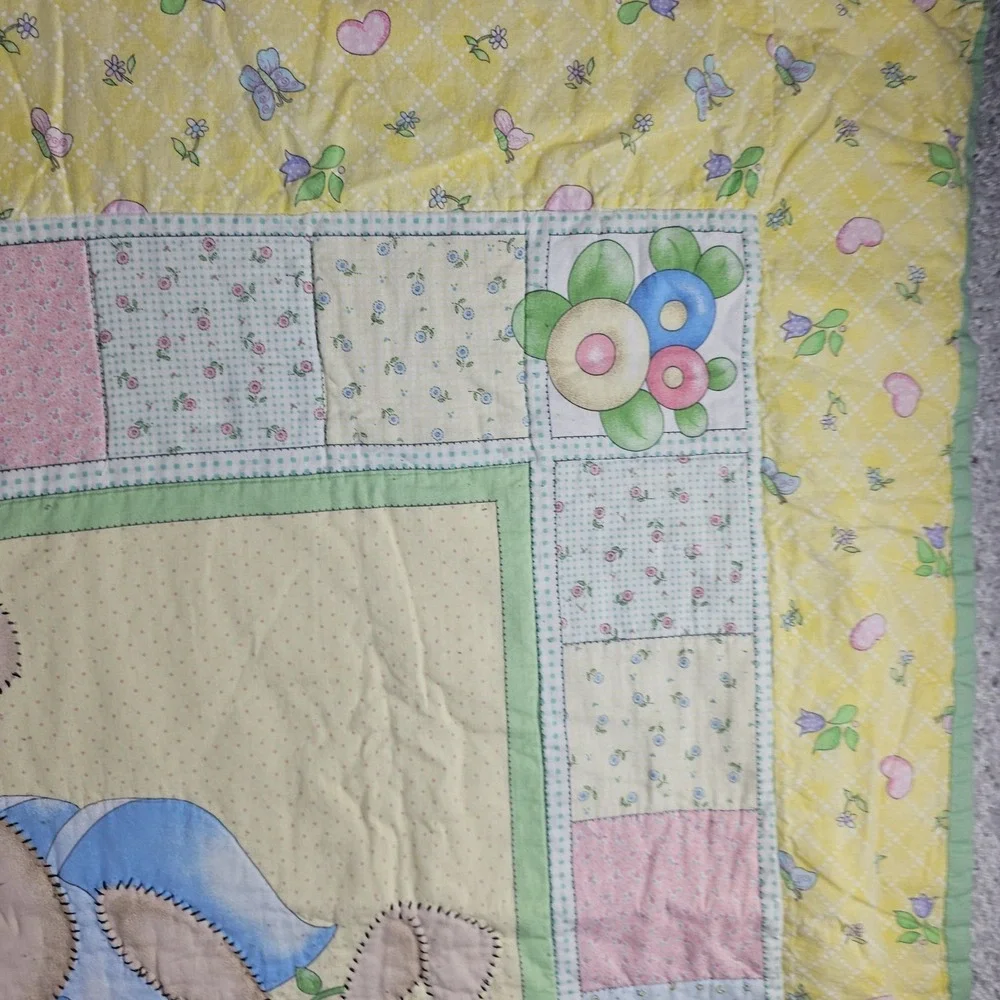 Vintage Baby Crib Blanket Comforter Rocking Horse Bear Bunny 47x41 Grandmacore